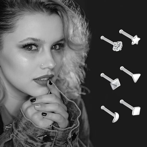 Kvficaz الذهب حلقة الأنف مسمار 20 جهاز كمبيوتر شخصى مجموعة 20G للنساء الرجال الفضة ثقب المجوهرات، هيبوالرجينيك 316L الفولاذ المقاوم للصدأ مسمار ترصيع الأنف للنساء الرجال جيدة للهدايا in Kuwait