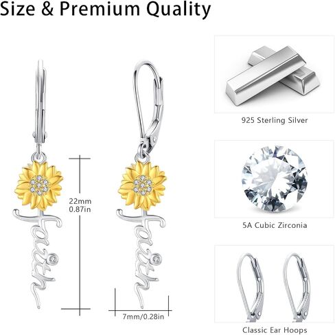Faith Earrings 925 Sterling Silver Sunflower Faith Hoop Huggie Earrings,Hypoallergenic You Are My Sunshine Christian Faith Earrings Jewelry Gifts for Girls Women in Saudi Arabia