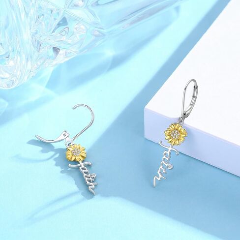 Faith Earrings 925 Sterling Silver Sunflower Faith Hoop Huggie Earrings,Hypoallergenic You Are My Sunshine Christian Faith Earrings Jewelry Gifts for Girls Women in Saudi Arabia