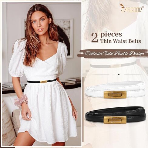 JASGOOD Women Skinny Belts Leather Thin Waist Belts for Dress Ladies Belts with Gold Buckle in Kuwait