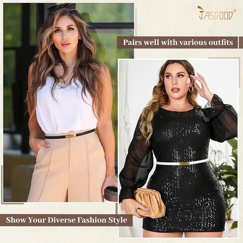 JASGOOD Women Skinny Belts Leather Thin Waist Belts for Dress Ladies Belts with Gold Buckle in Kuwait