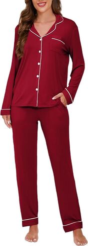 Hagmeu Womens Pajama Sets Long Sleeve Nightwear Lounge Set Button Down Sleepwear Soft Pjs Set with Pockets in Saudi Arabia