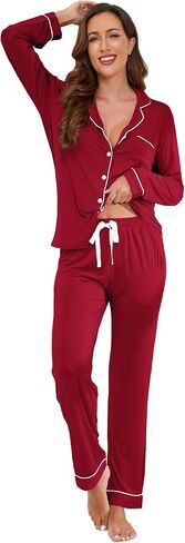 Hagmeu Womens Pajama Sets Long Sleeve Nightwear Lounge Set Button Down Sleepwear Soft Pjs Set with Pockets in Saudi Arabia
