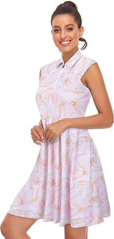 LURANEE Women's Golf Tennis Dresses Sleeveless Exercise Zipper Polo Sport Pleated Flowy Dress in Kuwait