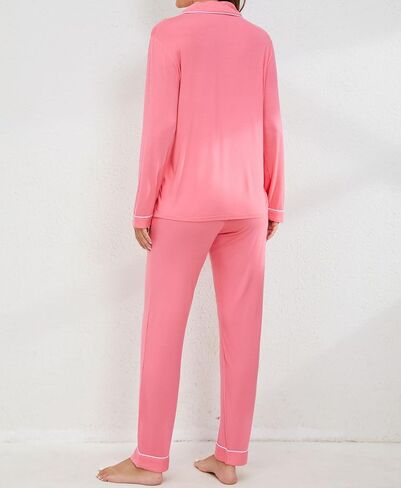 Hagmeu Womens Pajama Sets Long Sleeve Nightwear Lounge Set Button Down Sleepwear Soft Pjs Set with Pockets in Saudi Arabia