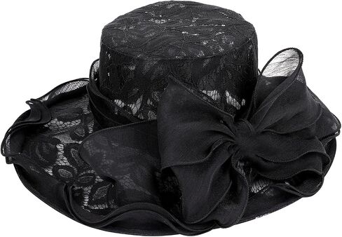 Women’s Lace Organza Bow Hat Wide Brim Fascinator Bucket Hat Cocktail Tea Party Bridal Wedding Church Hat in Saudi Arabia