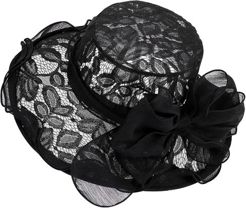 Women’s Lace Organza Bow Hat Wide Brim Fascinator Bucket Hat Cocktail Tea Party Bridal Wedding Church Hat in Saudi Arabia