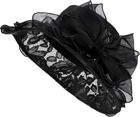 Women’s Lace Organza Bow Hat Wide Brim Fascinator Bucket Hat Cocktail Tea Party Bridal Wedding Church Hat in Saudi Arabia