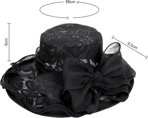 Women’s Lace Organza Bow Hat Wide Brim Fascinator Bucket Hat Cocktail Tea Party Bridal Wedding Church Hat in Saudi Arabia