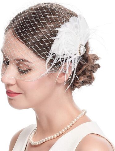 حجاب شبكي فاسيناتور 20 ثانية للنساء، مشابك شعر لحفلات الزفاف وحفلات الشاي، حجاب فاسيناتور للنساء (A-أبيض) in Kuwait