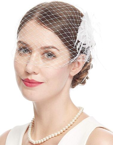 حجاب شبكي فاسيناتور 20 ثانية للنساء، مشابك شعر لحفلات الزفاف وحفلات الشاي، حجاب فاسيناتور للنساء (A-أبيض) in Kuwait