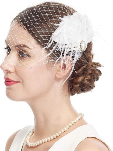 حجاب شبكي فاسيناتور 20 ثانية للنساء، مشابك شعر لحفلات الزفاف وحفلات الشاي، حجاب فاسيناتور للنساء (A-أبيض) in Kuwait