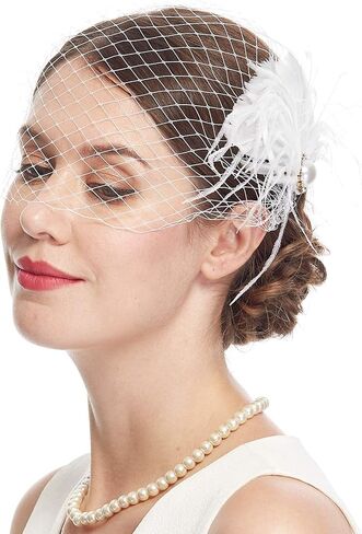 حجاب شبكي فاسيناتور 20 ثانية للنساء، مشابك شعر لحفلات الزفاف وحفلات الشاي، حجاب فاسيناتور للنساء (A-أبيض) in Kuwait