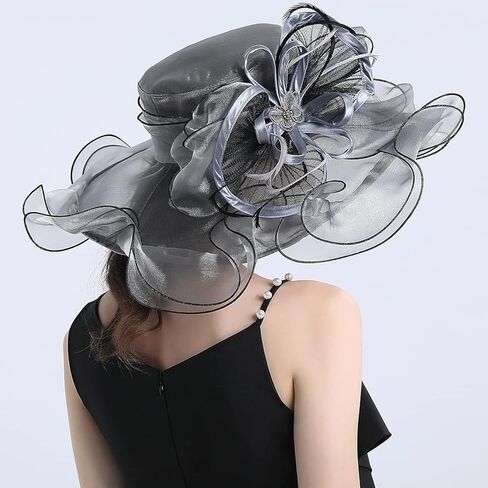 FADVES Women's Wide Brim Organza Tea Derby Sun Hat Butterfly Decoration Tea Party Wedding Bridal Church Fascinator… in Kuwait