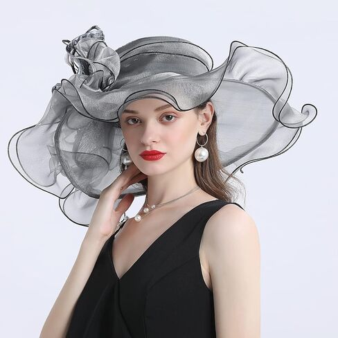 FADVES Women's Wide Brim Organza Tea Derby Sun Hat Butterfly Decoration Tea Party Wedding Bridal Church Fascinator… in Kuwait