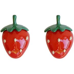 Cute Strawberry Stud Earrings for Women,Red Strawberry Earring, Enamel White Strawberry Earring for Girl Summer jewelry in Saudi Arabia
