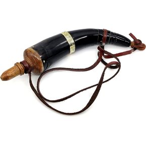 5MoonSun5's Hand Carved Powder Horn with Leather Strap and Brass ring for Civil War Re-Enactment Colonial Black Powder Civil War Repro Revolutionary - Mountain Man in Kuwait