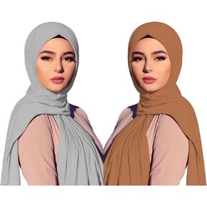 2PCS Solid Color Jersey Hijab Lightweight Soft Muslim Head Scarf Long Scarf Wrap Scarves for Women