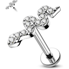 COCHARM 16 جرام أقراط غضروف مسطحة الظهر مسمار دفع في G23 التيتانيوم الأفعى الحلزون أقراط الصحافة تناسب الغضروف الحلزون ثقب المجوهرات بدون خيوط 16 مقياس الغضروف مسمار