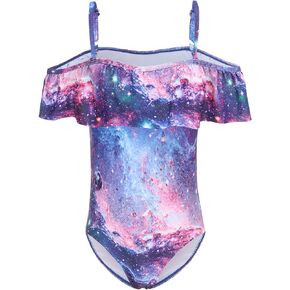 Zestonie Girls One Piece Swimsuits Off Shoulder Bathing Suit for Kids Hawaiian Swimwear 3-16 Years