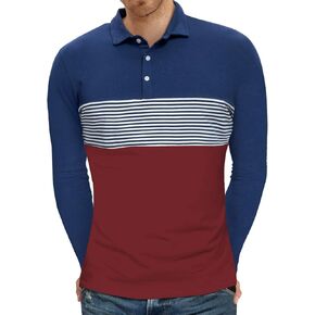 قمصان بولو بأكمام قصيرة للرجال من YTD، قمصان قطنية مخططة بقصة ضيقة وألوان متباينة in Kuwait