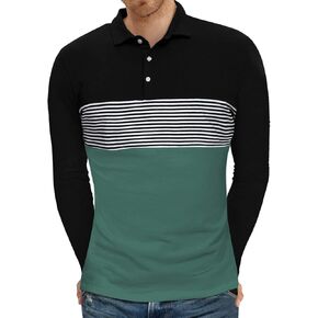 YTD Men's Short Sleeve Polo Shirts Casual Slim Fit Contrast Color Stitching Stripe Cotton Shirts in Saudi Arabia