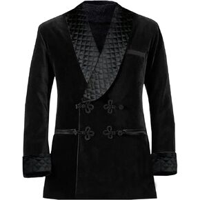 Apornipal Men's Short Velvet Smoking Jacket Double Breasted Smoking Robe Wedding Party Blazer Coat