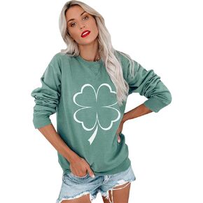 EIDEFE المرأة طويلة الأكمام شامروك الرقبة الطاقم Shirtss تونك قمم البرسيم عيد القديس باتريك السترة Sweatshirtss in Kuwait