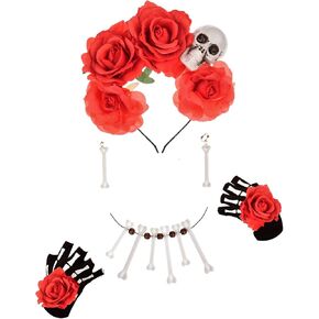 DreamLily Day of the dead Headpiece Red Rose skull Flower Crown Costume NC24 in Kuwait