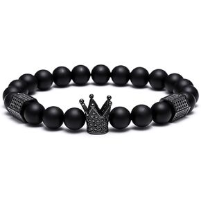 سوار King Crown باللون الأسود غير اللامع 8 مم خرز من الحجر الطبيعي مجموعة شقرا هدية ريكي للرجال والنساء in Kuwait