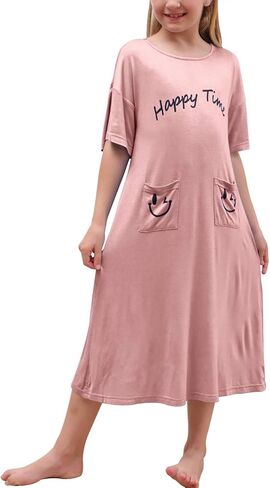 قمصان نوم للفتيات من GORLYA نصف كم، قمصان نوم مطبوعة، فستان نوم لطيف للصالة للأطفال من عمر 4 إلى 14 طن in Kuwait