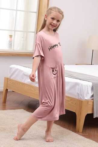 قمصان نوم للفتيات من GORLYA نصف كم، قمصان نوم مطبوعة، فستان نوم لطيف للصالة للأطفال من عمر 4 إلى 14 طن in Kuwait