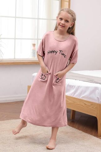 قمصان نوم للفتيات من GORLYA نصف كم، قمصان نوم مطبوعة، فستان نوم لطيف للصالة للأطفال من عمر 4 إلى 14 طن in Kuwait