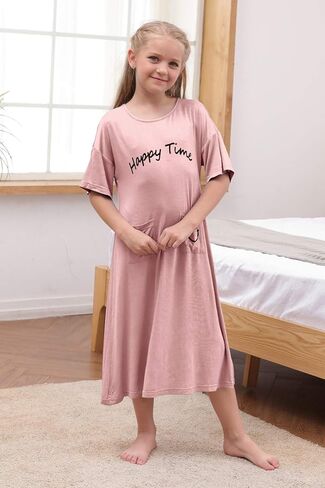 قمصان نوم للفتيات من GORLYA نصف كم، قمصان نوم مطبوعة، فستان نوم لطيف للصالة للأطفال من عمر 4 إلى 14 طن in Kuwait