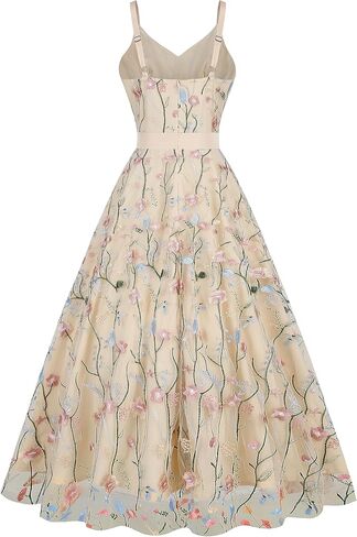 Long Floral Embroidery Dress for Women Flower Embroidered Maxi Dress Spaghetti Straps Formal Evening Party Tulle Prom Dress in Saudi Arabia