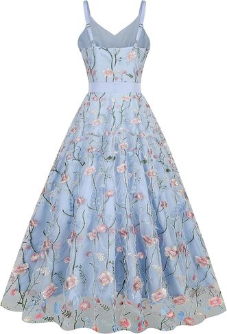 Long Floral Embroidery Dress for Women Flower Embroidered Maxi Dress Spaghetti Straps Formal Evening Party Tulle Prom Dress in Saudi Arabia