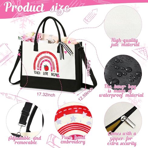 Silkfly 4 Pcs Teacher Appreciation Gifts for Women Canvas Teacher Tote Bag with Zipper for Birthday Graduation, 4 Styles in Saudi Arabia