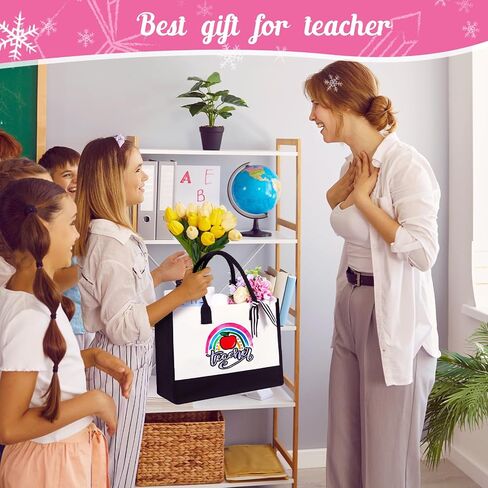 Silkfly 4 Pcs Teacher Appreciation Gifts for Women Canvas Teacher Tote Bag with Zipper for Birthday Graduation, 4 Styles in Saudi Arabia
