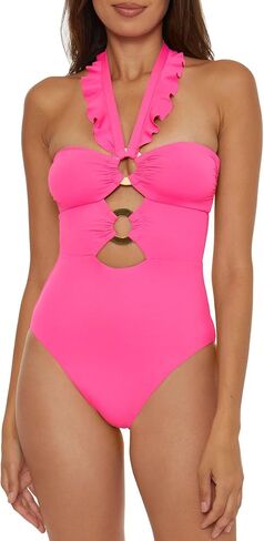 Soluna Women's Standard Buckle Up One Piece Bandeau Swimsuit with Cut Out Neckline and Removable Cups, Bathing Suits in Kuwait