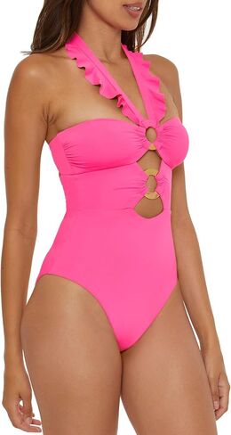Soluna Women's Standard Buckle Up One Piece Bandeau Swimsuit with Cut Out Neckline and Removable Cups, Bathing Suits in Kuwait