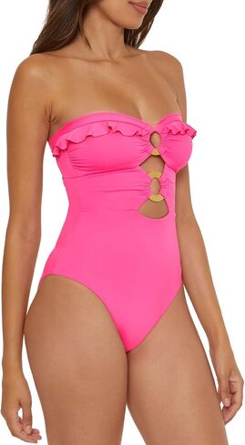 Soluna Women's Standard Buckle Up One Piece Bandeau Swimsuit with Cut Out Neckline and Removable Cups, Bathing Suits in Kuwait