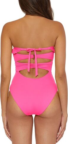 Soluna Women's Standard Buckle Up One Piece Bandeau Swimsuit with Cut Out Neckline and Removable Cups, Bathing Suits in Kuwait