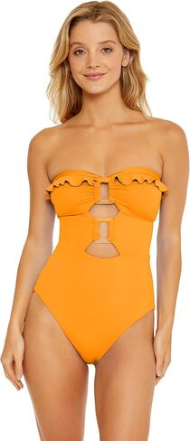 Soluna Women's Standard Buckle Up One Piece Bandeau Swimsuit with Cut Out Neckline and Removable Cups, Bathing Suits in Kuwait