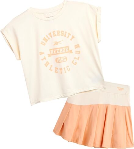 Reebok Girls Skirt Set - 2 Piece Short Sleeve Top and Flowy Tennis Skirt with Shorts Underneath - Girls Athletic Skort Set in Saudi Arabia