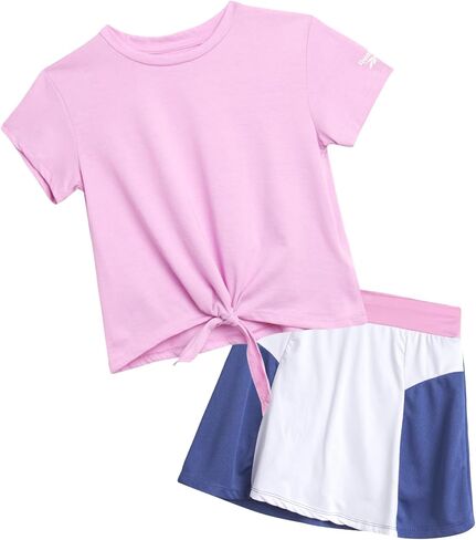 Reebok Girls Skirt Set - 2 Piece Short Sleeve Top and Flowy Tennis Skirt with Shorts Underneath - Girls Athletic Skort Set in Saudi Arabia