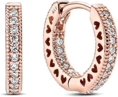 PANDORA Heart Hoop Earrings - Great Gift for Women - Stunning Women's Earrings - 14k Rose Gold & Cubic Zirconia - 1.7 mm in Saudi Arabia
