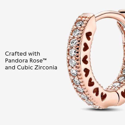 PANDORA Heart Hoop Earrings - Great Gift for Women - Stunning Women's Earrings - 14k Rose Gold & Cubic Zirconia - 1.7 mm in Saudi Arabia