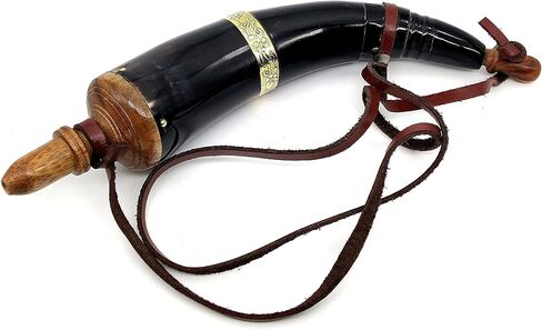5MoonSun5's Hand Carved Powder Horn with Leather Strap and Brass ring for Civil War Re-Enactment Colonial Black Powder Civil War Repro Revolutionary - Mountain Man in Kuwait