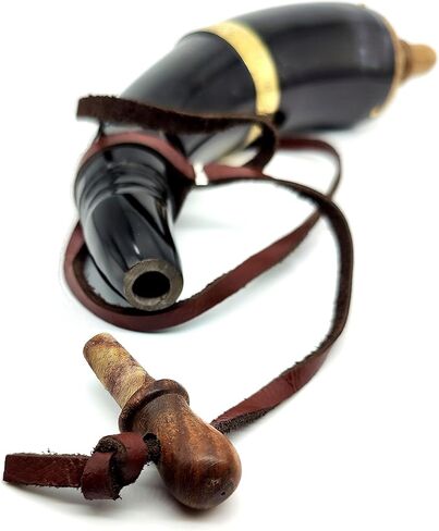 5MoonSun5's Hand Carved Powder Horn with Leather Strap and Brass ring for Civil War Re-Enactment Colonial Black Powder Civil War Repro Revolutionary - Mountain Man in Kuwait