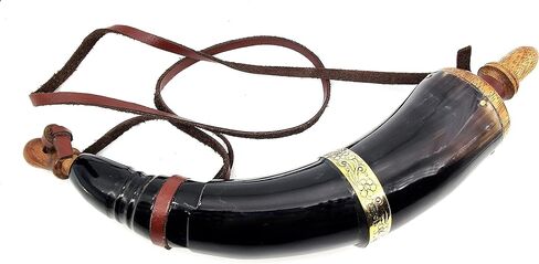 5MoonSun5's Hand Carved Powder Horn with Leather Strap and Brass ring for Civil War Re-Enactment Colonial Black Powder Civil War Repro Revolutionary - Mountain Man in Kuwait